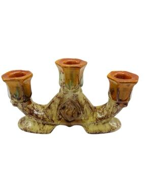 MCM Glazed Ceramic Candlestick 60s Art Deco